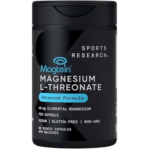 Sports Research Magtein Magnesium L-Threonate Capsules - Magnesium Supplement for Memory, Focus & Cognition - Magnesium L Threonate Supports Sleep...