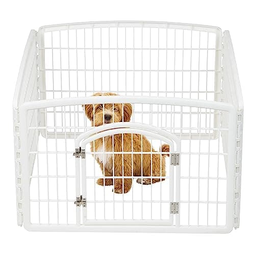 IRIS USA 4-Panel Dog Pen with Door, 60 cm Tall Foldable Fence Puppy Pet Playpen Indoor Outdoor - White
