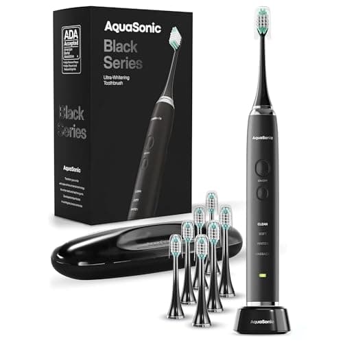 Aquasonic Black Series Ultra Whitening Electric Toothbrush | ADA Accepted Rechargeable Toothbrush, 8 Brush Heads & Travel Case, 40,000 VPM Electric...