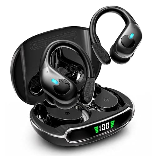Active Noise Cancelling Ear Buds, Wireless Earbuds with Earhooks Microphone, 80hrs Playback Bluetooth Headphones Dual Battery Display Stereo Bass...