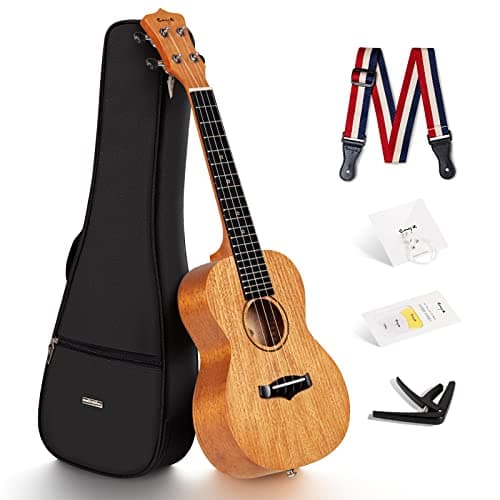 Enya Concert Ukulele EUC-25D 23 Inch Solid Mahogany Top - Beginner Kit with Gig Bag, Capo, Strap & Picks - Professional Sound Quality for Beginners...