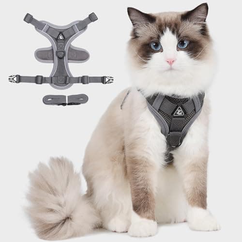 Adjustable Cat Harness, Escape Proof Cat Harness for Walking, Breathable Comfortable Travel Cat Leash,Reflective Strips