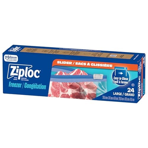 Ziploc Large Food Storage Freezer Slider Bags, Power Shield Technology for More Durability, 24 Count