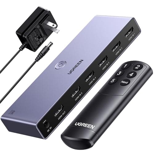 UGREEN 8K@60Hz HDMI Switch 5 in 1 Out Aluminum Support 4K@240Hz HDR10+ HDCP 2.3 CEC HDMI 2.1 Switcher Splitter with Power Adapter Compatible with...