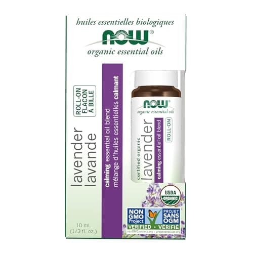 NOW Essential Oils, Lavender Roll-On, Certified Organic, Calming Blend, Steam Distilled, Topical Aromatherapy, 10mL