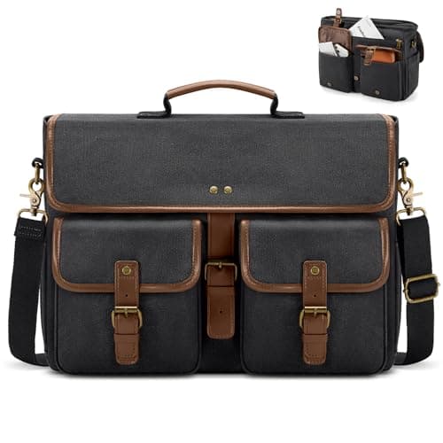 RAINSMORE Messenger Bag Men Canvas 15.6 Inch Computer Laptop Bag Waterpfoof Satchel Bags for Men Work Office, Black