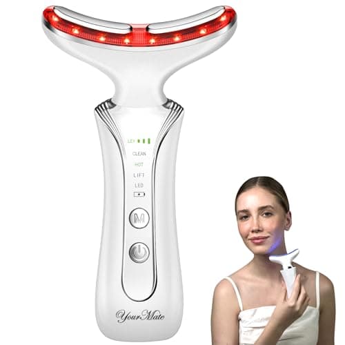 YourMate Appareil de thérapie par la lumière rouge Pro Masseur visage et cou pour soins de la peau 4 en 1 Outils pour le visage Peau avec lumière LED 7 couleurs pour le rajeunissement