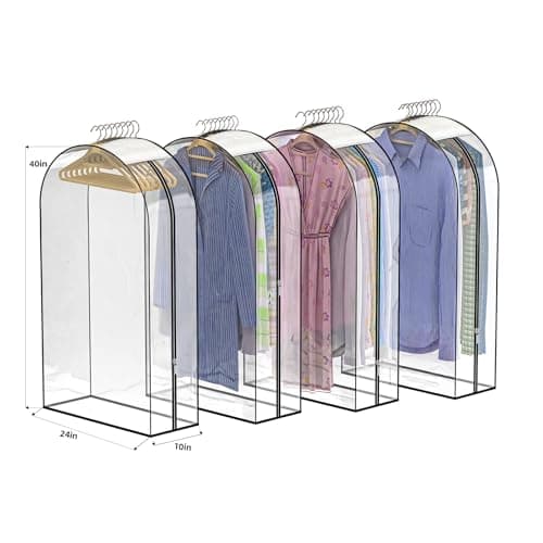 Jollygleam Upgraded Thickened Clear Garment Bags for Hanging Clothes 4 Packs, 10“ Gusseted and 40" Clothes Protectors for Hanging Clothes for...