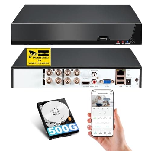 TOWODE 8CH 5MP DVR Security System with 500GB Hard Drive, 6-in-1 Hybrid Recorder for TVI/CVI/AHD/XVI/IP/Analog Cameras, H.265+, AI Human Face...