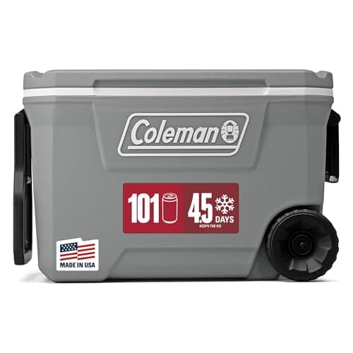 Coleman Classic Series 62-Qt Insulated Portable Cooler w/Heavy Duty Wheels, 58L Leak-Proof Wheeled Cooler w/ 101 Can Capacity, Keeps Ice for up to...