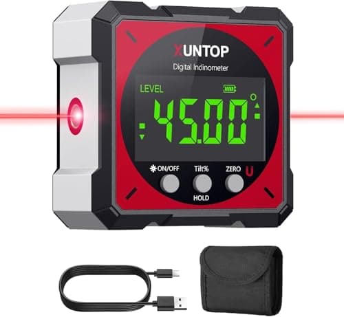 XUNTOP USB Charging Digital Angle Finder Level Box with Electronic Laser 4-Side Strong Magnetic Angle Gauge IP54 Waterproof Inclinometer Level...