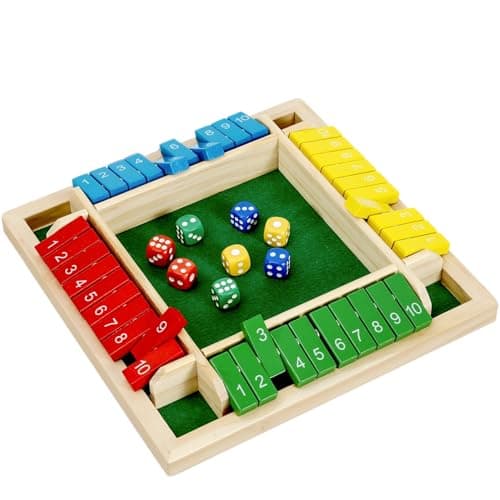 Kiapeak 1-4 Players Shut The Box Dice Game, 10 Numbers Traditional Wooden Board Game,Math Skills Game,Family Classics Tabletop Version Games for...