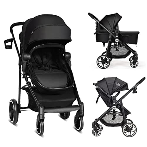INFANS 2 in 1 Baby Stroller, High Landscape Infant Stroller & Reversible Bassinet Pram, Foldable Pushchair with Adjustable Canopy, Cup Holder,...