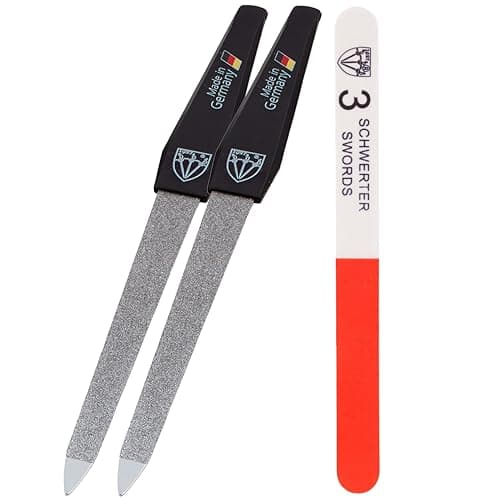 3 Swords Germany - Brand quality double sided (fine & coarse) SAPPHIRE NAIL FILE (2 pcs.) with 3-way nail buffer (1 pc.), manicure pedicure finger...