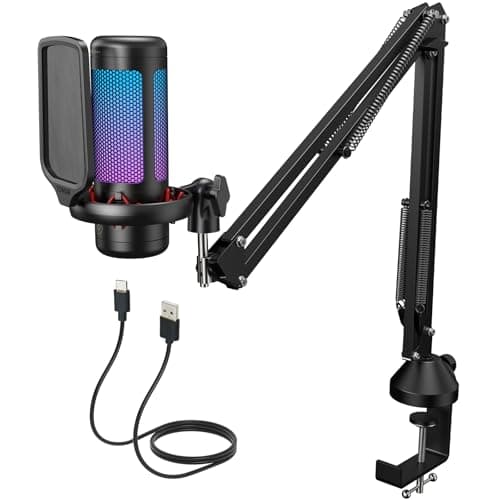 TONOR Gaming USB Microphone Set for PC, RGB Condenser Mic with Boom Arm Quick Mute, Pop Filter, Shock Mount, Gain Control for Streaming Podcasting...