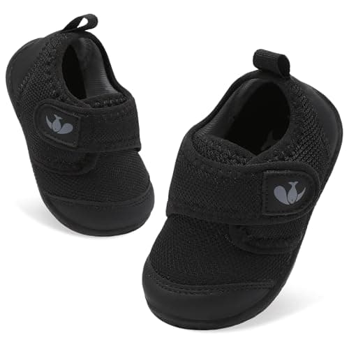 JOINFREE Baby Shoes Boys Girls First Walking Shoes Infant Breathable Barefoot Sneakers Toddler Infant Non-Slip Tennis Shoes Black 18-24 Months