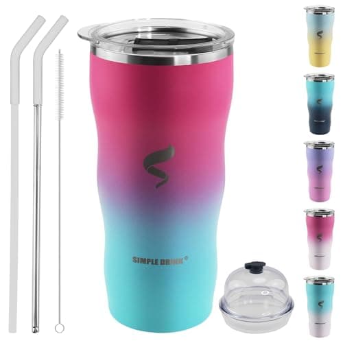 SIMPLE DRINK 20Oz Insulated Tumbler With Straw And Lid, Stainless Steel Coffee Cup, Double Wall Vacuum Travel Mug,Spill proof Iced Coffee Tumbler,...