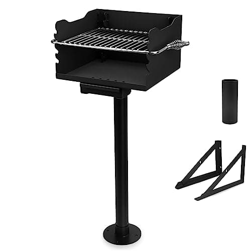 Barbecue au charbon de bois de style parc Stanbroil, barbecue d'extérieur en acier robuste avec grille de cuisson et poteau en acier inoxydable pour jardin ou camping,...
