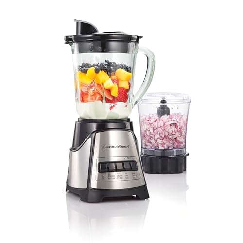 Hamilton Beach Power Elite Blender with 40oz Glass Jar and 3-Cup Vegetable Chopper, 12 Functions for Puree, Ice Crush, Shakes and Smoothies, Black...