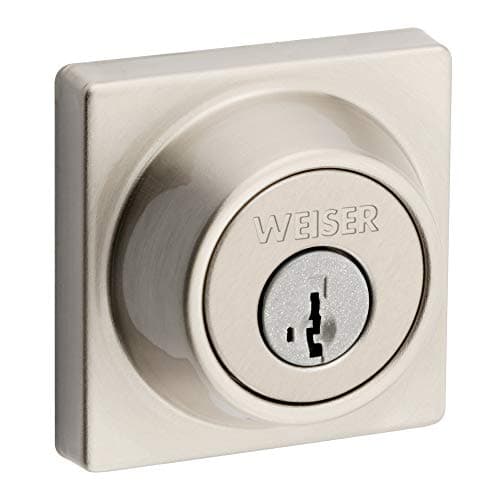 Weiser Elements Satin Nickel Square Deadbolt Lock, ANSI/BHMA Grade 3 Certified Front Door Lock, Kick Proof, Bump Proof & Anti-theft Exterior Door...