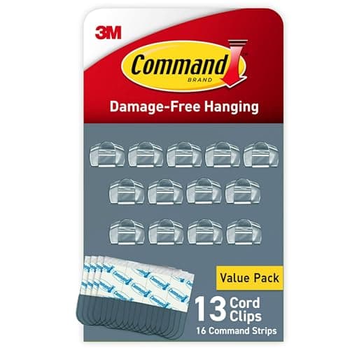 Command Round Cord Clips, Damage Free Hanging Cable Clips, No Tools Wall Clips for Hanging Electrical Cables, 13 Clear Cord Clips and 16 Command...