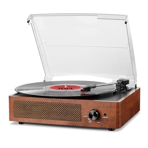 Vinyl Record Player Turntable with Built-in Bluetooth Receiver & 2 Stereo Speakers, 3 Speed 3 Size Portable Retro Record Player for Entertainment...