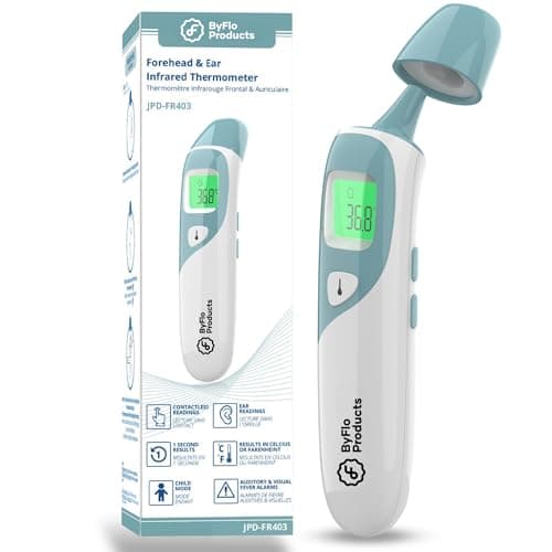 ByFloProducts, Ear and Forehead Thermometer, Thermometer for Babies and Adults, Touchless Forehead Thermometer, Infrared Temporal Thermometer –...