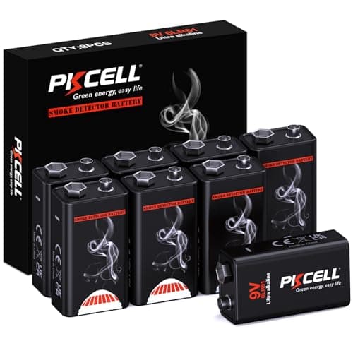 PKCELL 9V Batteries 8 Pack, Ultra Alkaline 9V Battery for Smoke Detector, 10-Year Shelf Life, Long-Lasting Smoke Alarm Batteries