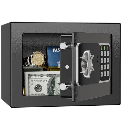 KABISAFE Safe Box 0.3 Cubic Feet, Small Safe with Digital Keypad and Key, Anti Theft Safe for Jewelry Watch Cash, Personal Money Safe for Home (Black)