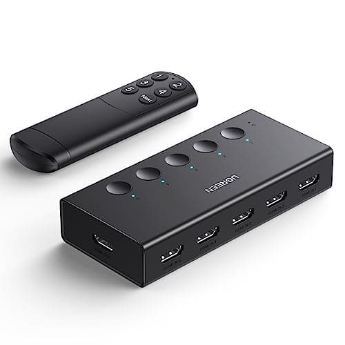 UGREEN HDMI Switch 5 in 1 Out 4K@60Hz, HDMI 2.0 Switcher 5 Port with IR Remote Selector Box 4K HDR 3D Dolby Vision Atmos CEC HDCP2.2, Compatible...