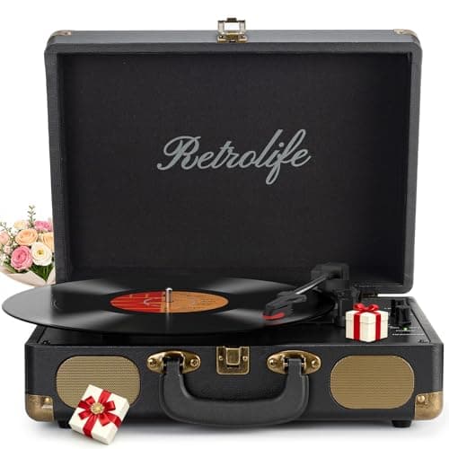 Retrolife® Record Player 3-Speed Suitcase Portable Belt-Driven Vinyl Record Players with Built-in Speakers Wireless Playback RCA Line Out AUX in...