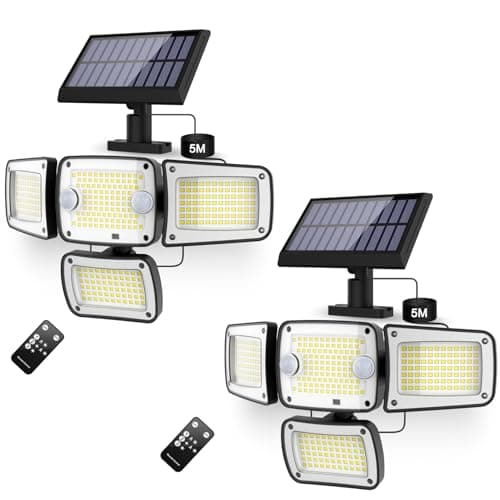 Outdoor Solar Motion Sensor Lights - Dual Sensor 342 LED 4000LM 7000K for Outside Security Lighting - IP65 Waterproof & Remote Control Flood Lights...