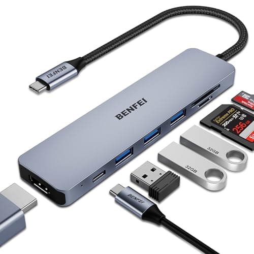 BENFEI USB C HUB 7in1, USB C HUB Multiport Adapter with USB-C to HDMI, USB-C to SD/TF Card Reader/3*USB 3.0/100W Power Delivery, Compatible with...