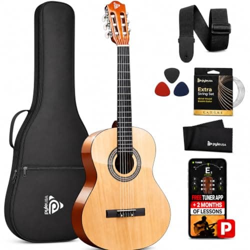 Pyle 30" Beginner Classical Acoustic Guitar - 6 String Junior Guitar with Case, Strap, Tuner, Picks, Nylon Strings, Linden Wood Body & Wooden...