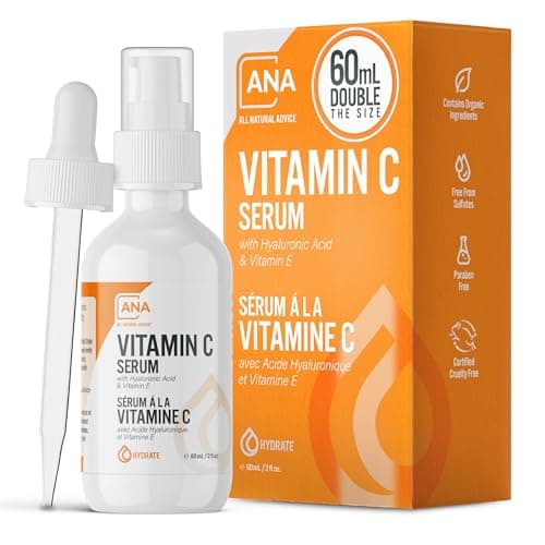 All Natural Advice Vitamin C Serum 60mL | 20% Vitamin C Face Serum Solution with Organic Botanicals, Hyaluronic Acid & Vitamin E | UV-Shielding...