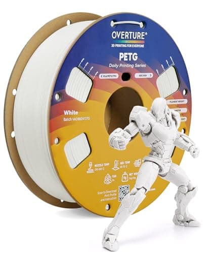 OVERTURE PETG 3D Printer Filament 1.75mm, 1kg Filament (2.2lbs), Dimensional Accuracy 99% Probability +/- 0.03mm, Fit Most FDM Printers (White)