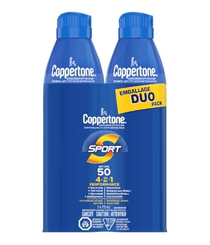 Coppertone Sport Sunscreen Spray SPF 50 Duo Pack, 4-in-1 Perforamnce, 2 x 215 mL