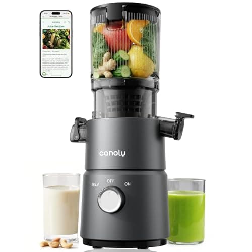 Canoly C03 Cold Press Juicer, 4.5" Wide Feed Chute Juicer Machine with 200W AC Motor, Fit Whole Vegetables & Fruits, 2-in-1 Strainer (Juice & Nut...