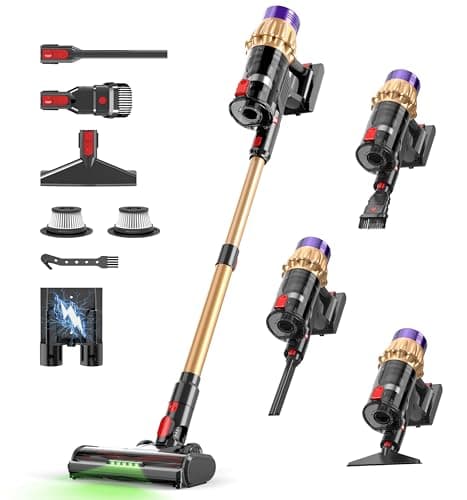 Hotanime Cordless Vacuum Cleaners,580W 50Kpa 65Mins,Rechargeable Cordless Vacuum with LED Display,Anti-Tangle Brush,Wall Mount Charge,Lightweight...