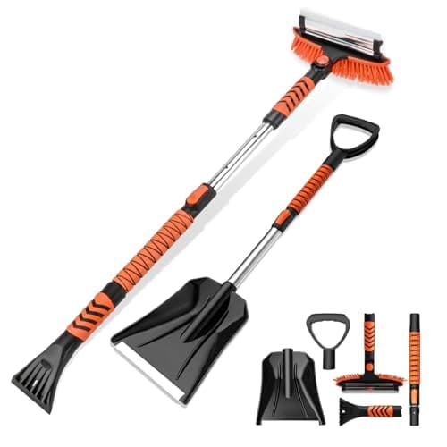 Snow Brush & Snow Shovel & Ice Scraper 4 in 1 Home Car Snow Removal Kit, 43" Extendable Window Ice Removal with Squeegee for Car, Trucks, SUVs,...