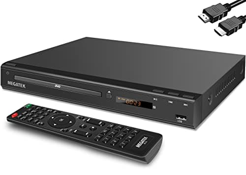 MEGATEK Lecteur DVD HDMI sans région pour téléviseur, lecteur CD/DVD compact avec port USB, lit les DVD et multi-formats de toutes les régions, boîtier en métal, HDMI/RCA...