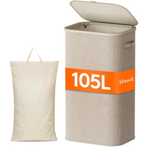 Lifewit 105L Laundry Basket with Lid, Large Laundry Hamper with Handles and Removable Bag, Collapsible Tall Dirty Clothes Hamper for Laundry Room,...