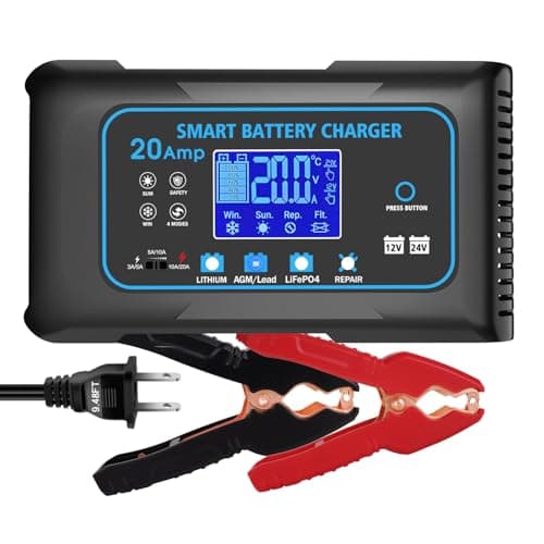 20 AMP Battery Charger, 12V/24V Lead-Acid, Lithium, LiFePo4 Smart Battery Charger, Trickle Charger, Fully Automatic Chargers and Maintainer for...