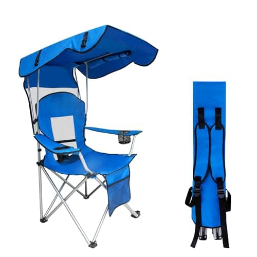 CAMP SOLUTIONS Portable Camping Chair with Canopy, Foldable Beach Chair with Side Pocket, Lightweight Camping Chair Ideal for Beach Outdoor Travel...