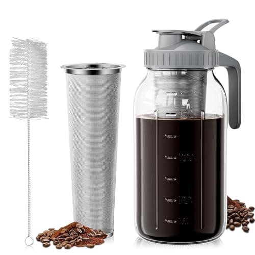 VA1KENE 64oz Cold Brew Coffee Maker with Stainless Steel Filter - Mason Jar Pitcher With Lid and Spout, No Leaks Iced Coffee Maker for Coffee, Ice...