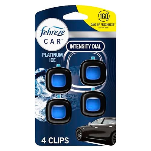 Febreze Car Air Freshener Vent Clip Platinum Ice Scent, 2.2 mL Car Vent Clip, Pack of 4