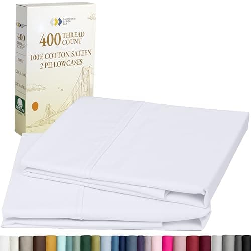 California Design Den Standard Queen Size Pillowcase Set - 400 Thread Count, 100% Cotton Sateen, Set of 2 Pillow Covers, Breathable, Cooling, Soft...