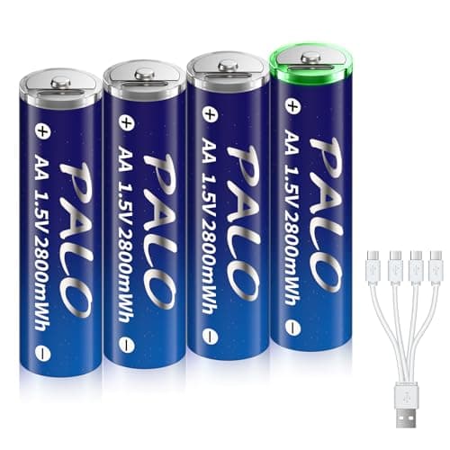 4 Pack 3600mWh Rechargeable AA Batteries, USB C Charging Lithium Li-ion Battery Cell with 4 in 1 Type C USB Charging Cable (Battery Storage Case...