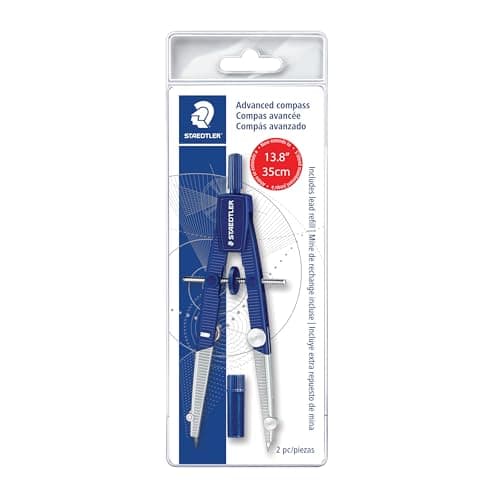 STAEDTLER Advanced Student Compass 2 Piece Set - Metal Compass with Quick-Set Center Wheel, Universal Adapter & Spare Lead, Draws Circles up to 10.25"
