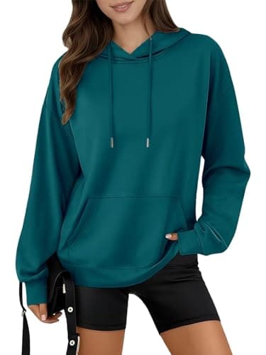 Dazevt Womens Hoodies Long Sleeve Fall Sweatshirts Drawstring Pullover Loose Fit Hoodie Trendy Clothes with Pocket(X-Large, Cyan)